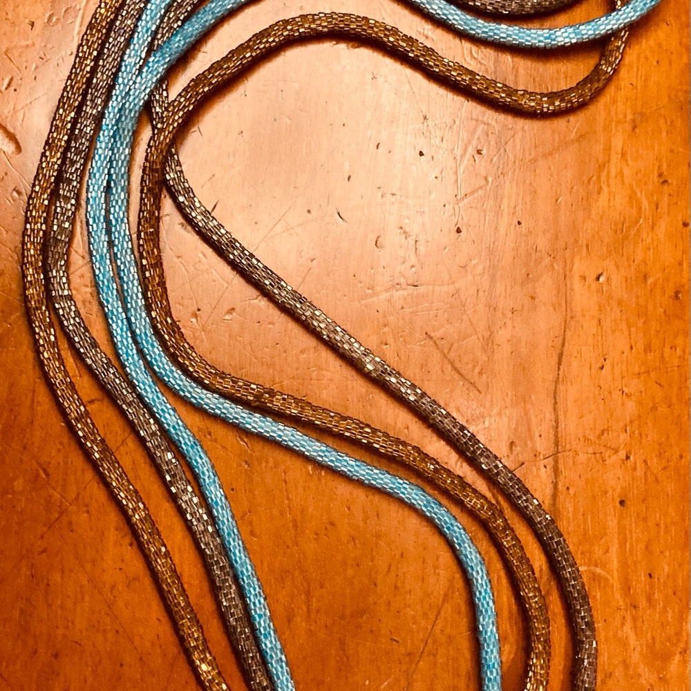 Vintage micro crystal bead necklaces, turquoise, cocoa, bronze set of three